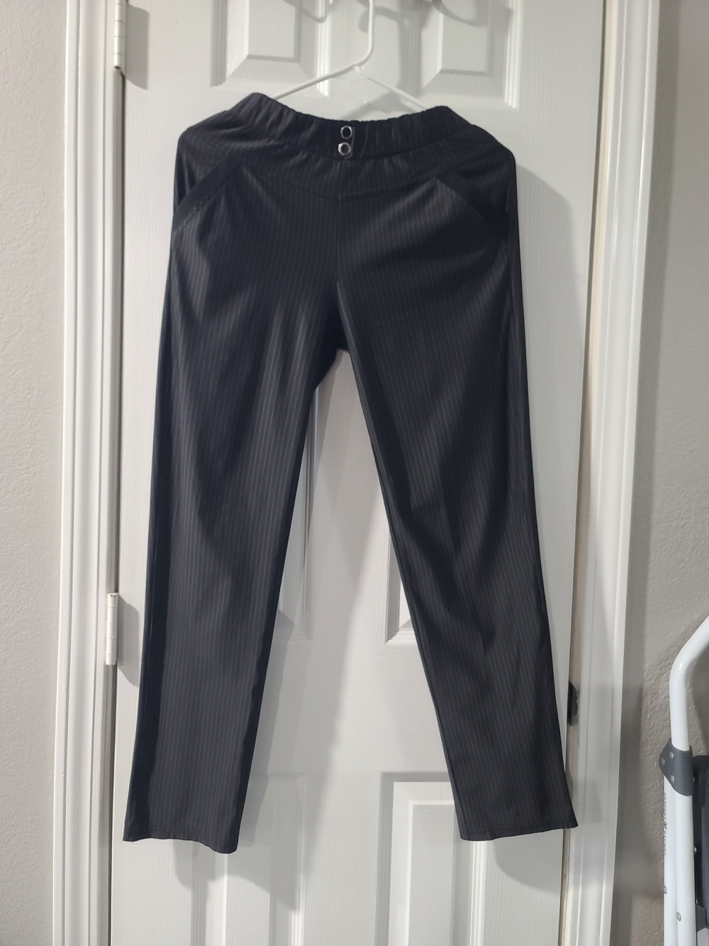 Black Pinstripe Straight-Leg Women's Pants